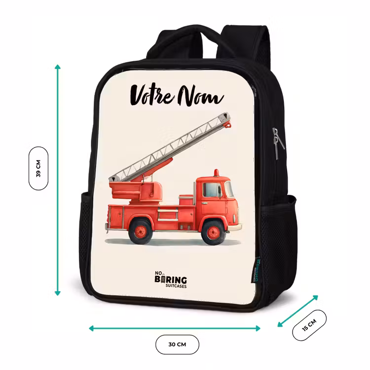 Sac à dos enfant avec votre nom - Noir - Véhicule de pompiers - Signé - Rouge — 8