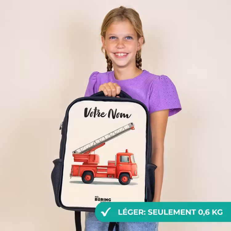 Sac à dos enfant avec votre nom - Noir - Véhicule de pompiers - Signé - Rouge — 9