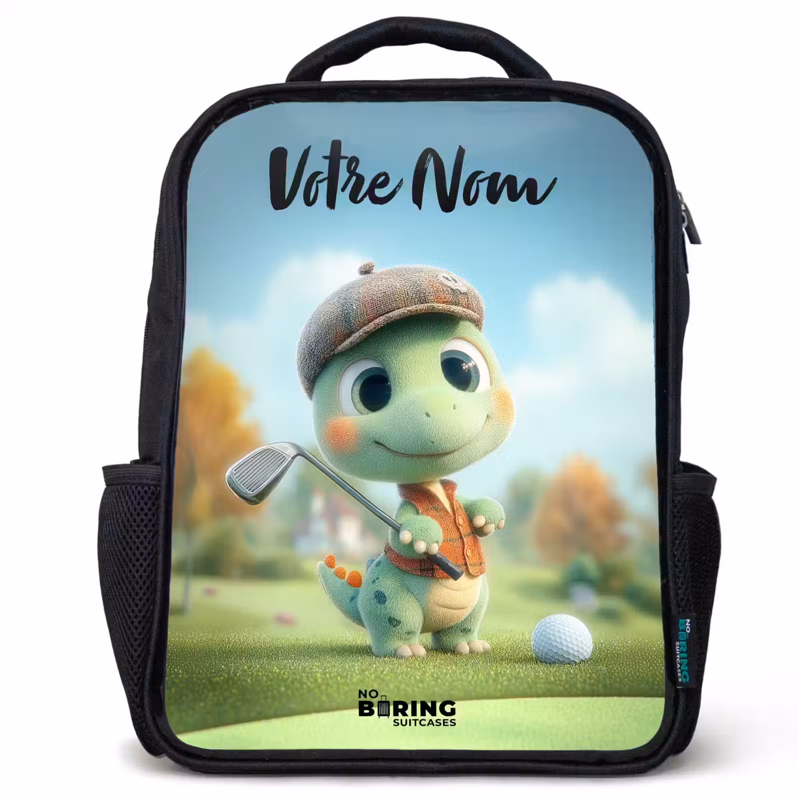 Sac à dos enfant avec votre nom - Noir - Golf - Dino - Vert — 1