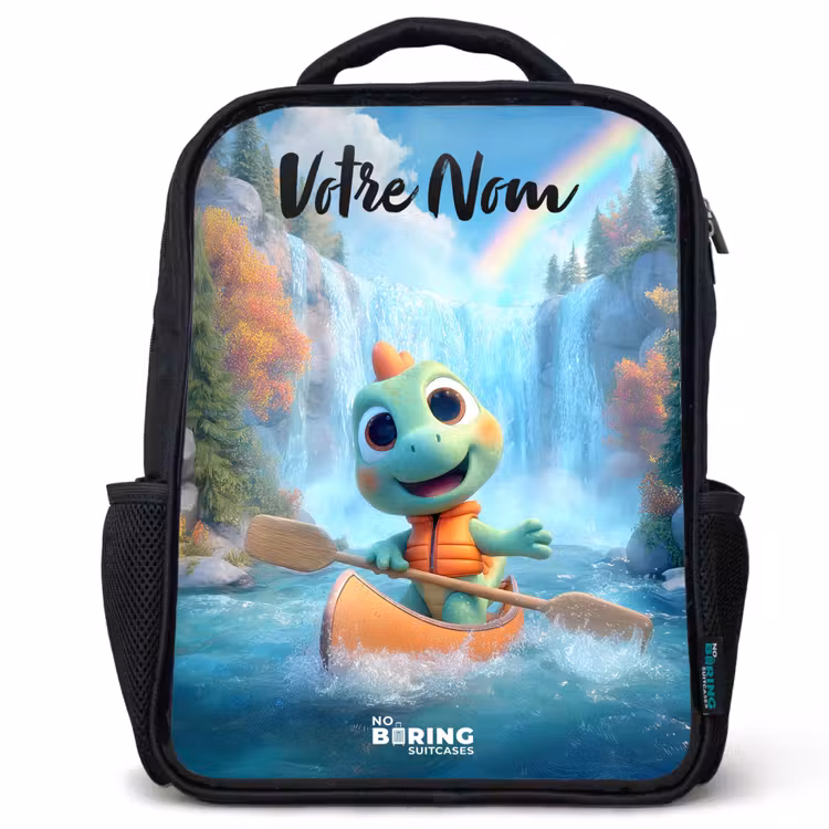Sac à dos enfant avec votre nom - Noir - Dino - Nature - Cascade — 1