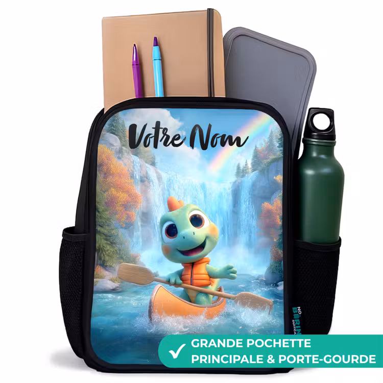 Sac à dos enfant avec votre nom - Noir - Dino - Nature - Cascade — 10