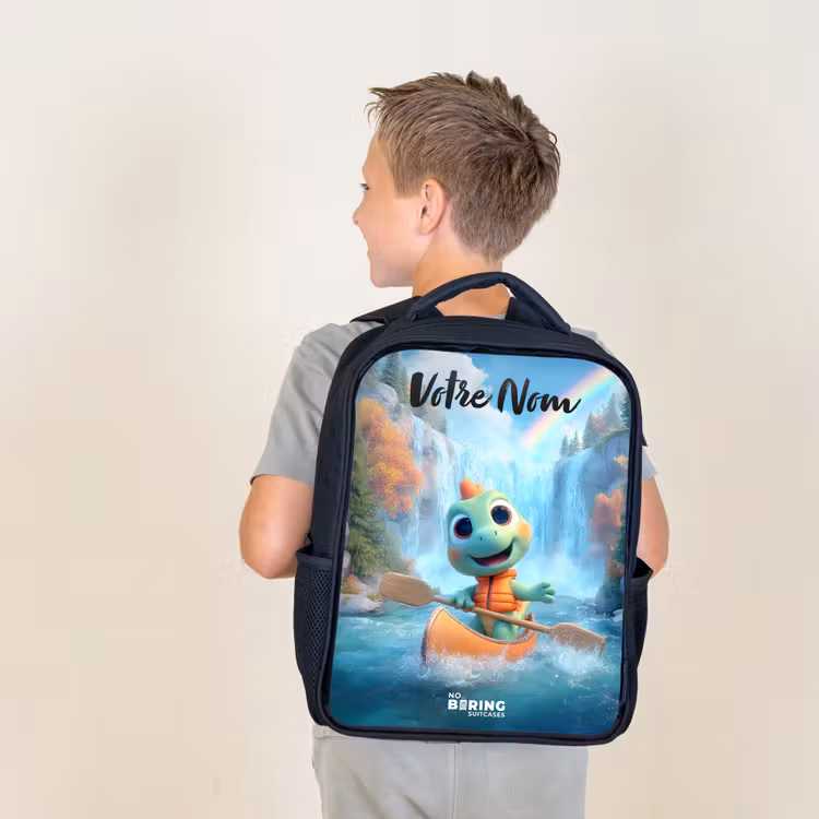 Sac à dos enfant avec votre nom - Noir - Dino - Nature - Cascade — 2