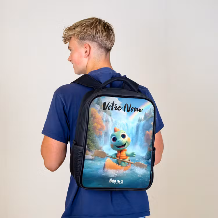 Sac à dos enfant avec votre nom - Noir - Dino - Nature - Cascade — 5