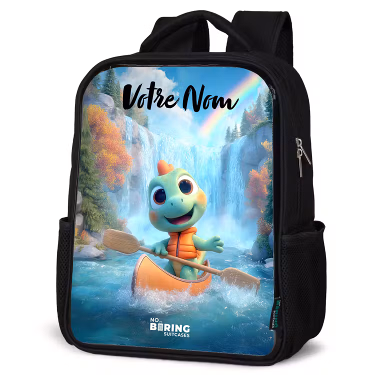 Sac à dos enfant avec votre nom - Noir - Dino - Nature - Cascade — 6
