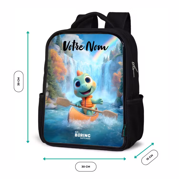 Sac à dos enfant avec votre nom - Noir - Dino - Nature - Cascade — 8