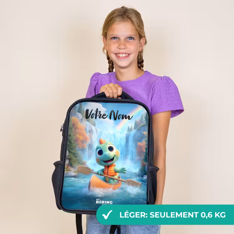 Sac à dos enfant avec votre nom - Noir - Dino - Nature - Cascade — 9