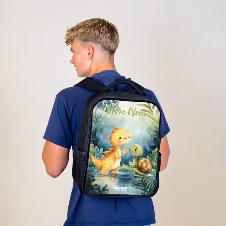 Sac à dos enfant avec votre nom - Noir - Dino - Tortue - Jungle — 5