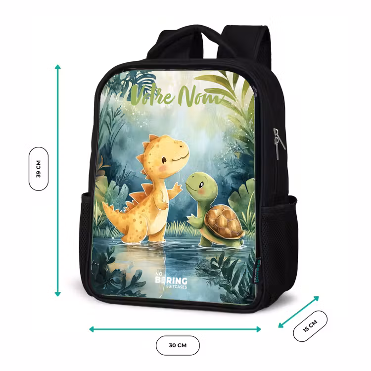 Sac à dos enfant avec votre nom - Noir - Dino - Tortue - Jungle — 8