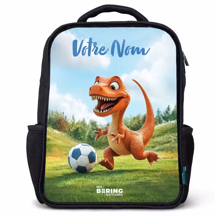 Sac à dos enfant avec votre nom - Noir - Football - Dino - Sports — 1