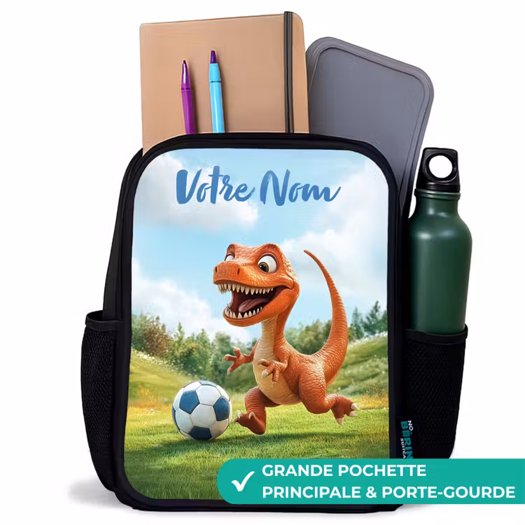 Sac à dos enfant avec votre nom - Noir - Football - Dino - Sports — 10