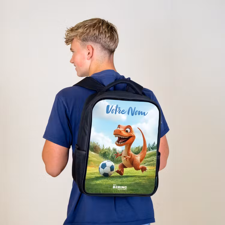 Sac à dos enfant avec votre nom - Noir - Football - Dino - Sports — 5