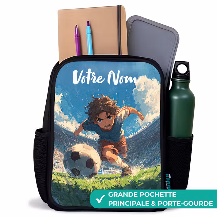 Sac à dos enfant avec votre nom - Noir - Football - Pelouse - Stade - Peinture — 10