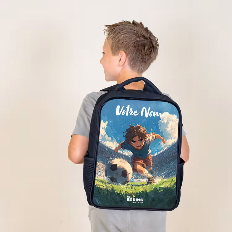Sac à dos enfant avec votre nom - Noir - Football - Pelouse - Stade - Peinture — 2