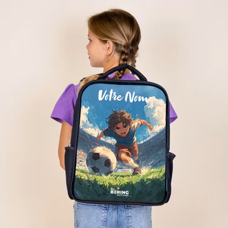 Sac à dos enfant avec votre nom - Noir - Football - Pelouse - Stade - Peinture — 4