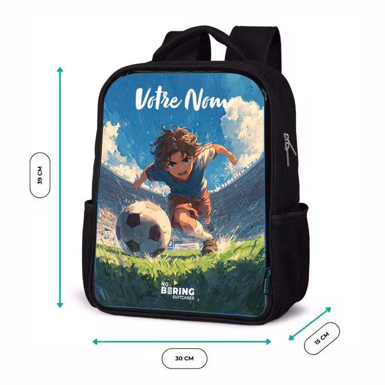 Sac à dos enfant avec votre nom - Noir - Football - Pelouse - Stade - Peinture — 8