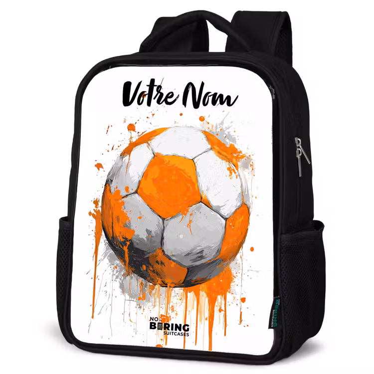 Sac à dos enfant avec votre nom - Noir - Football vibes - Peinture - Orange — 6