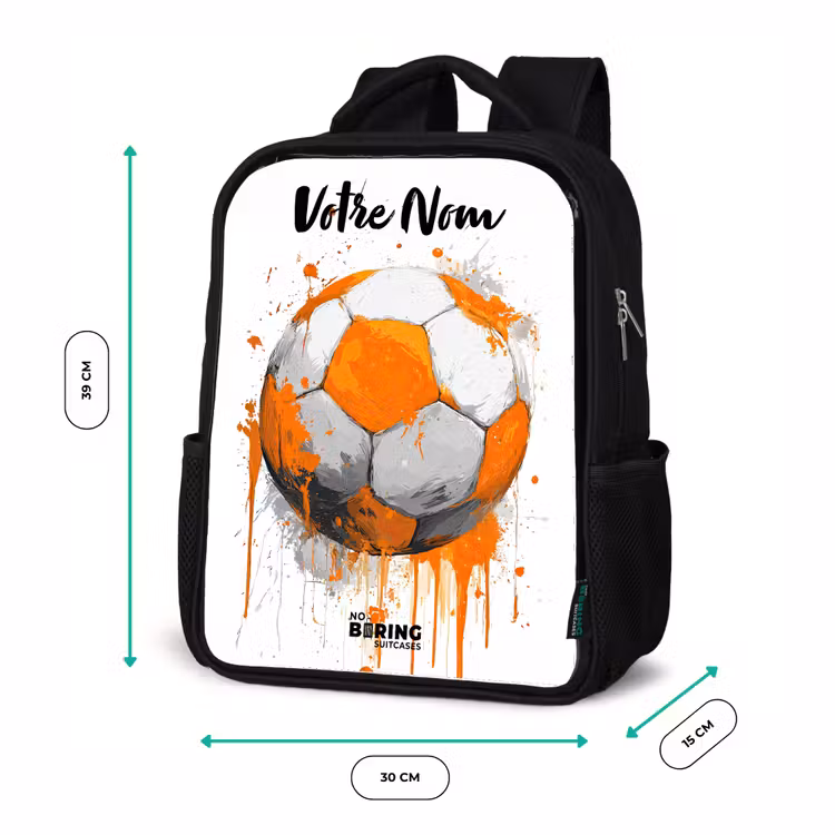 Sac à dos enfant avec votre nom - Noir - Football vibes - Peinture - Orange — 8