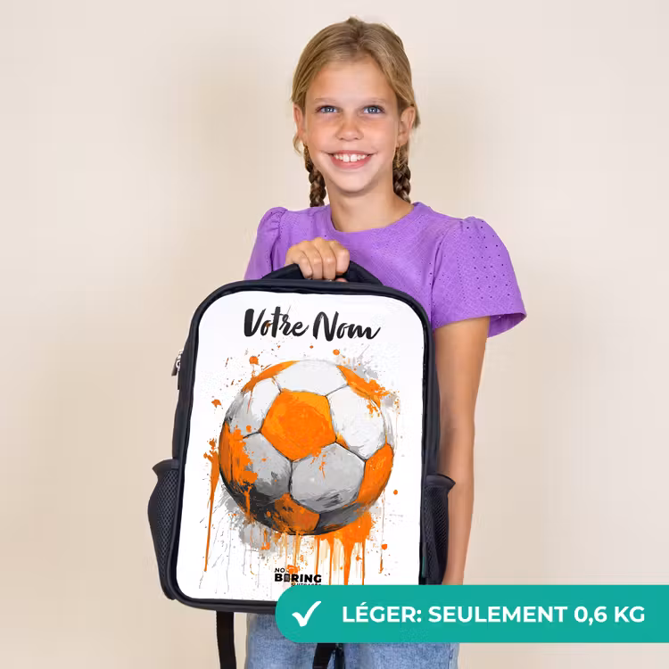 Sac à dos enfant avec votre nom - Noir - Football vibes - Peinture - Orange — 9