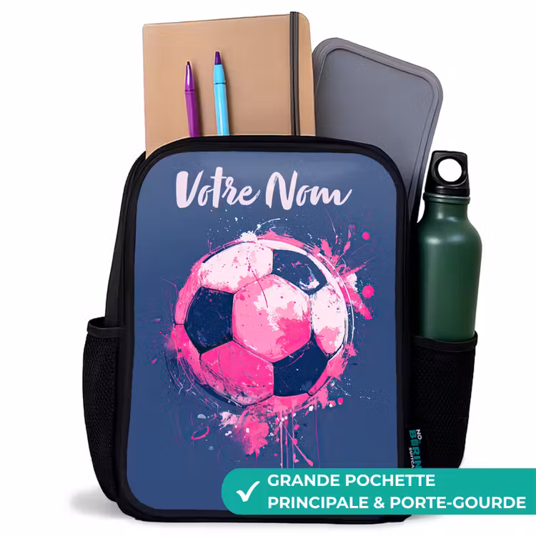 Sac à dos enfant avec votre nom - Noir - Football vibes - Peinture - Rose - Bleu — 10