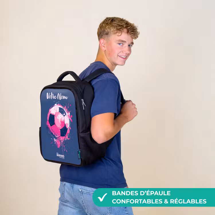 Sac à dos enfant avec votre nom - Noir - Football vibes - Peinture - Rose - Bleu — 11