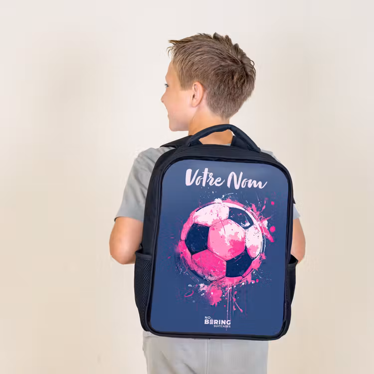 Sac à dos enfant avec votre nom - Noir - Football vibes - Peinture - Rose - Bleu — 2