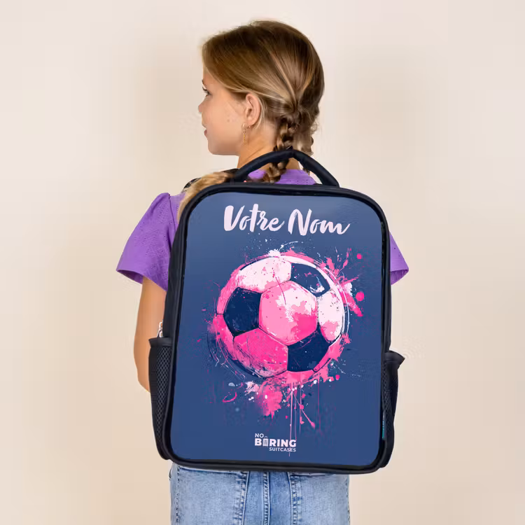 Sac à dos enfant avec votre nom - Noir - Football vibes - Peinture - Rose - Bleu — 4