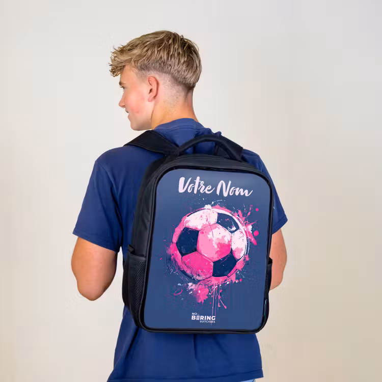 Sac à dos enfant avec votre nom - Noir - Football vibes - Peinture - Rose - Bleu — 5