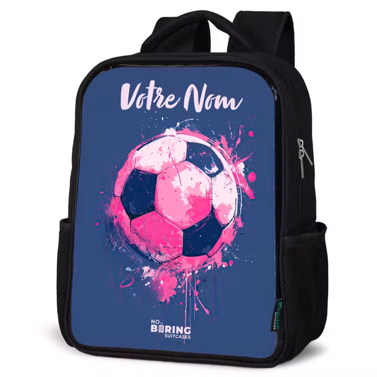 Sac à dos enfant avec votre nom - Noir - Football vibes - Peinture - Rose - Bleu — 6
