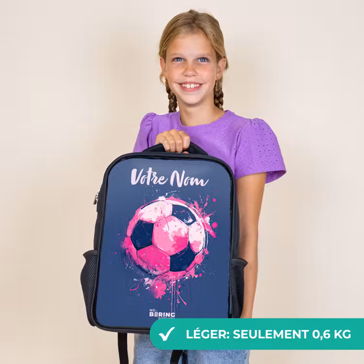 Sac à dos enfant avec votre nom - Noir - Football vibes - Peinture - Rose - Bleu — 9