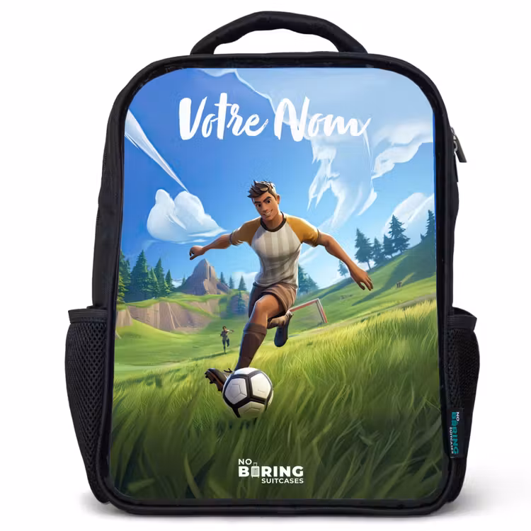 Sac à dos enfant avec votre nom - Noir - Footballeur - herbe - but - coloré — 1
