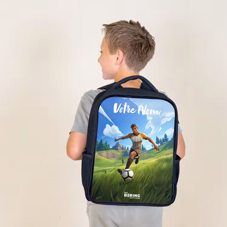 Sac à dos enfant avec votre nom - Noir - Footballeur - herbe - but - coloré — 2