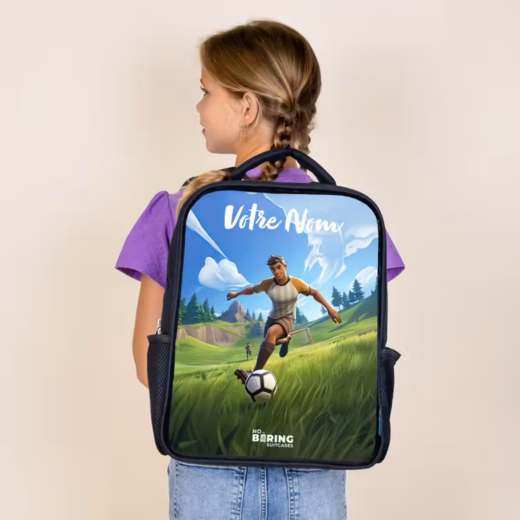 Sac à dos enfant avec votre nom - Noir - Footballeur - herbe - but - coloré — 4