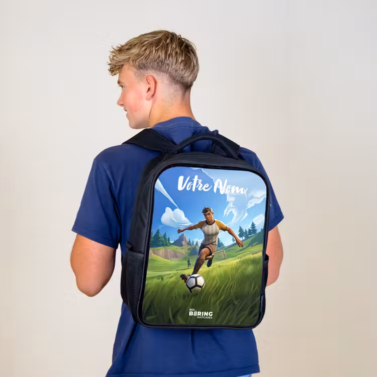 Sac à dos enfant avec votre nom - Noir - Footballeur - herbe - but - coloré — 5