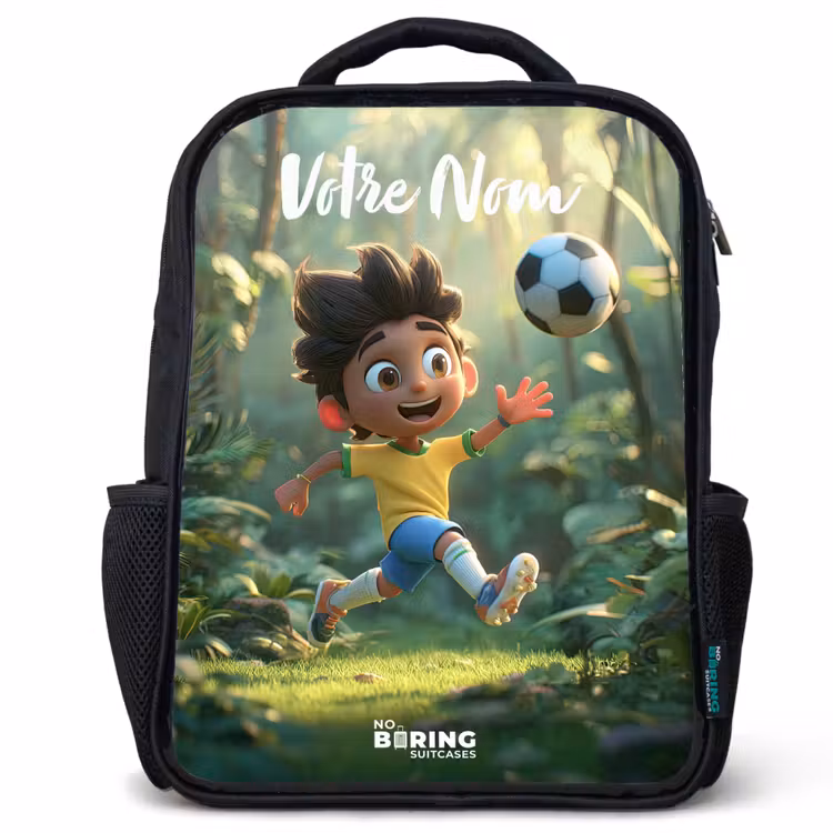 Sac à dos enfant avec votre nom - Noir - Garçon - Football - Forêt - Arbres — 1