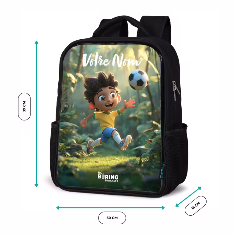 Sac à dos enfant avec votre nom - Noir - Garçon - Football - Forêt - Arbres — 8