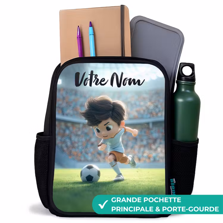 Sac à dos enfant avec votre nom - Noir - Garçon - Stade - Football - Soleil — 10