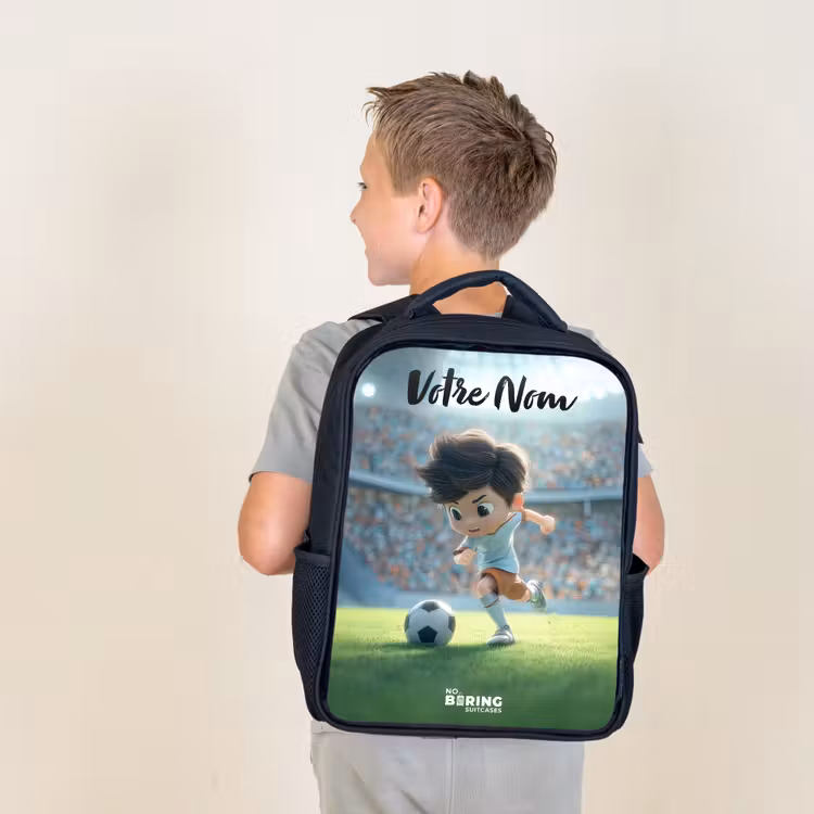 Sac à dos enfant avec votre nom - Noir - Garçon - Stade - Football - Soleil — 2