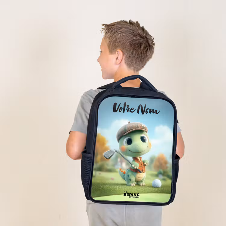 Sac à dos enfant avec votre nom - Noir - Golf - Dino - Vert — 2