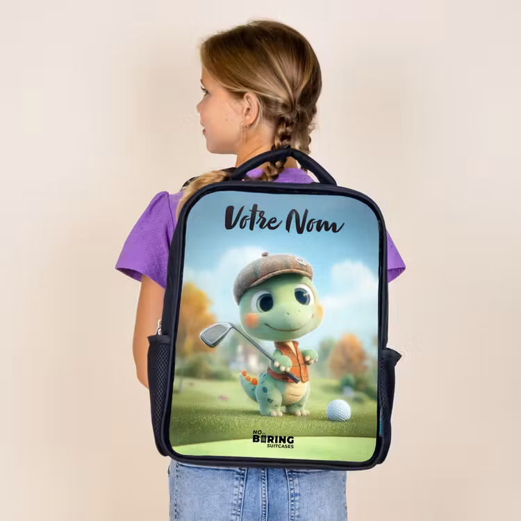 Sac à dos enfant avec votre nom - Noir - Golf - Dino - Vert — 4