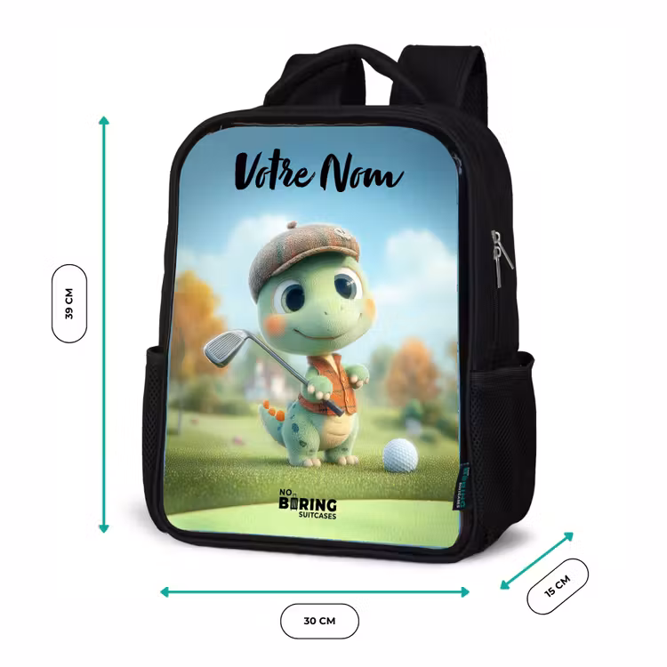 Sac à dos enfant avec votre nom - Noir - Golf - Dino - Vert — 8