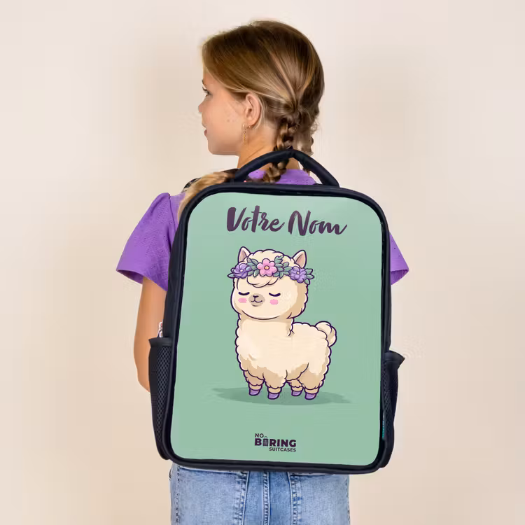 Sac à dos enfant avec votre nom - Noir - Kawai - Alpaga - Vert — 4
