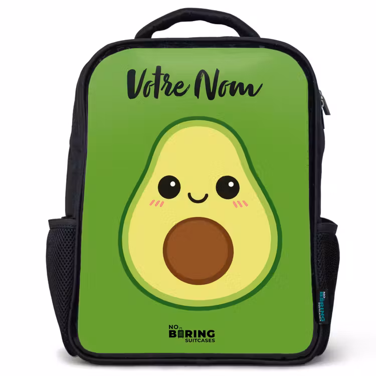 Sac à dos enfant avec votre nom - Noir - Kawai - Avocado - Vert — 1