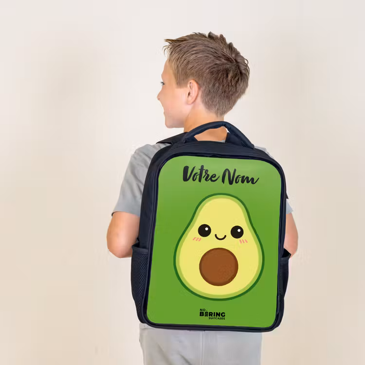 Sac à dos enfant avec votre nom - Noir - Kawai - Avocado - Vert — 2