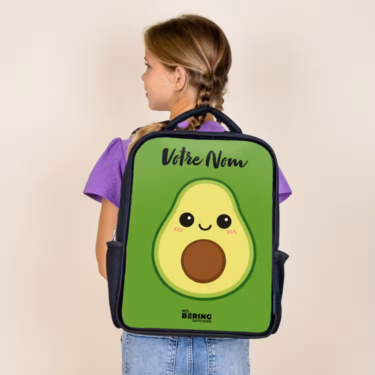 Sac à dos enfant avec votre nom - Noir - Kawai - Avocado - Vert — 4