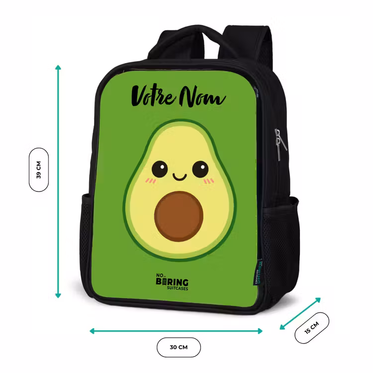 Sac à dos enfant avec votre nom - Noir - Kawai - Avocado - Vert — 8