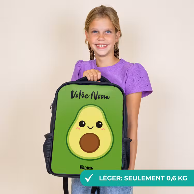Sac à dos enfant avec votre nom - Noir - Kawai - Avocado - Vert — 9