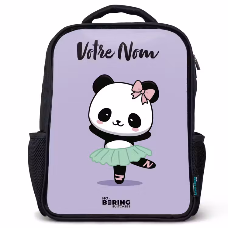 Sac à dos enfant avec votre nom - Noir - Kawai - Ballet - Panda — 1
