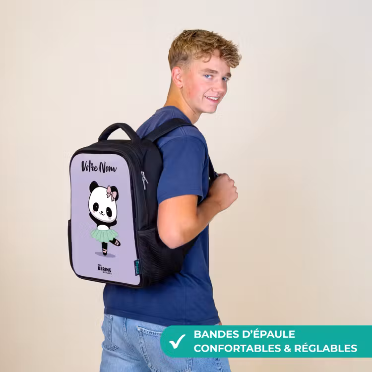 Sac à dos enfant avec votre nom - Noir - Kawai - Ballet - Panda — 11