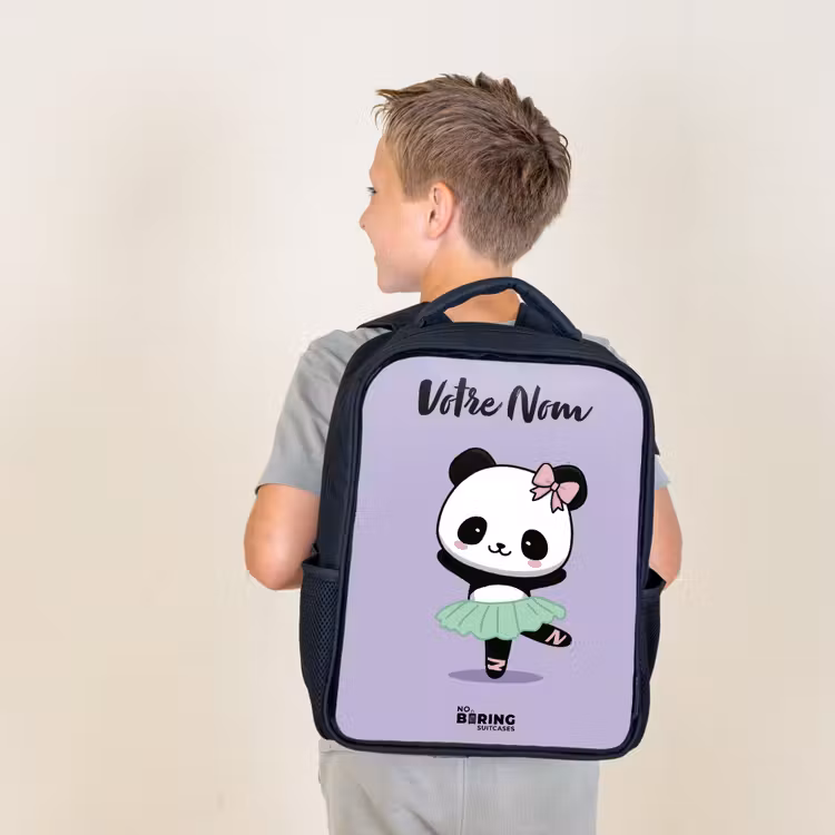 Sac à dos enfant avec votre nom - Noir - Kawai - Ballet - Panda — 2