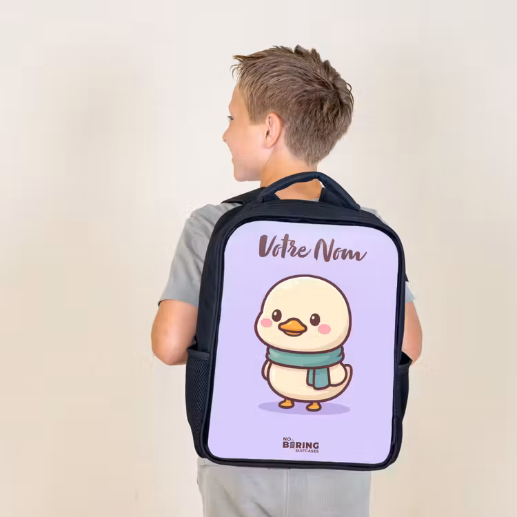 Sac à dos enfant avec votre nom - Noir - Kawai - Canard - Echarpe — 2